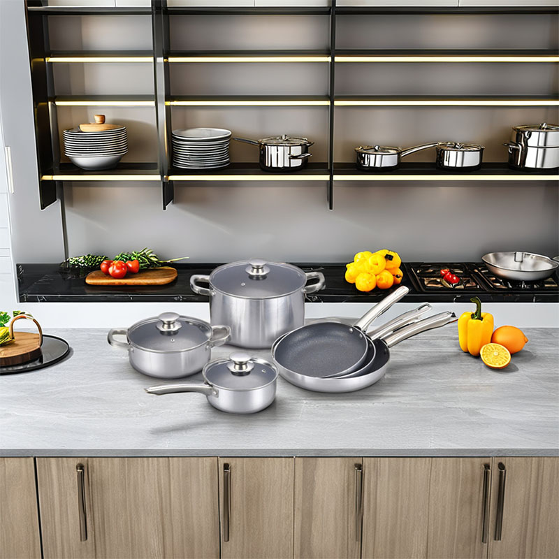 Stainless Steel Pressed Cookware Sets with Glass Lids