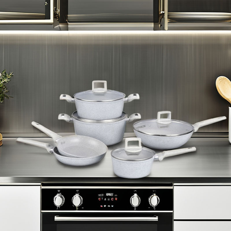 Soft Touch Kitchenware Set Forged Cookware with Marble Wood Grain