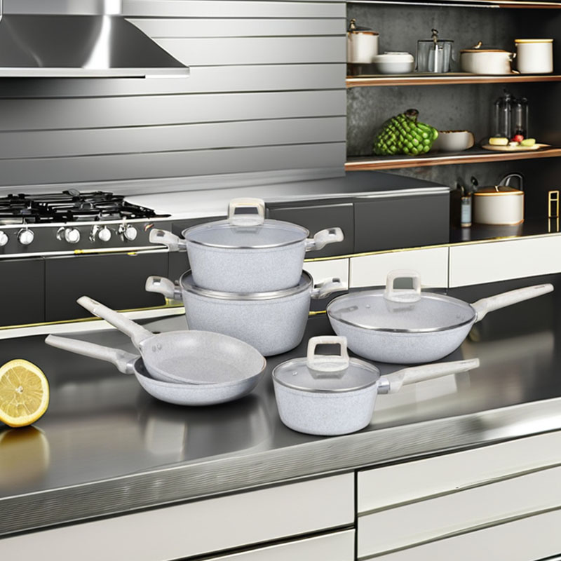 Soft Touch Kitchenware Set Forged Cookware with Marble Wood Grain
