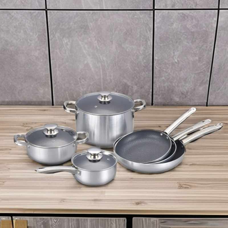 Stainless Steel Pressed Cookware Sets with Glass Lids