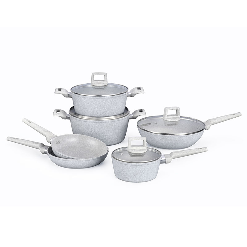 Soft Touch Kitchenware Set Forged Cookware with Marble Wood Grain