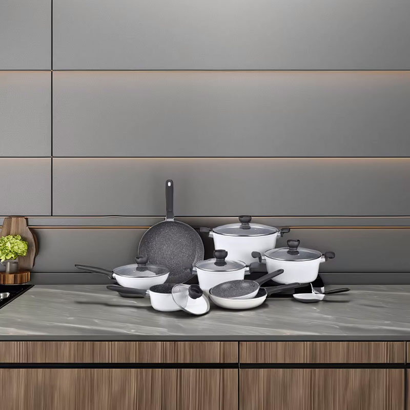 Wood Grain Forged Detachable Handle Cookware with Spangle