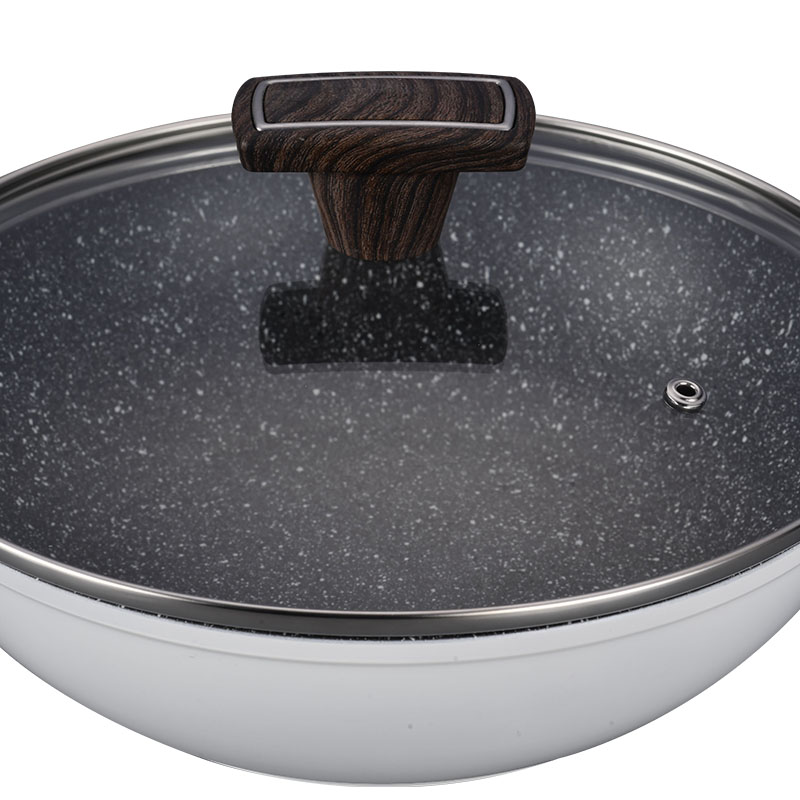 Wood Grain Pan Non Stick Forged Cookware with Spangle