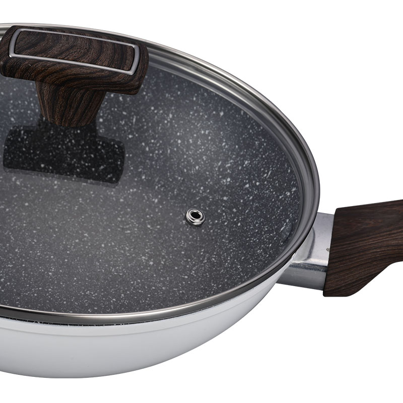 Wood Grain Pan Non Stick Forged Cookware with Spangle