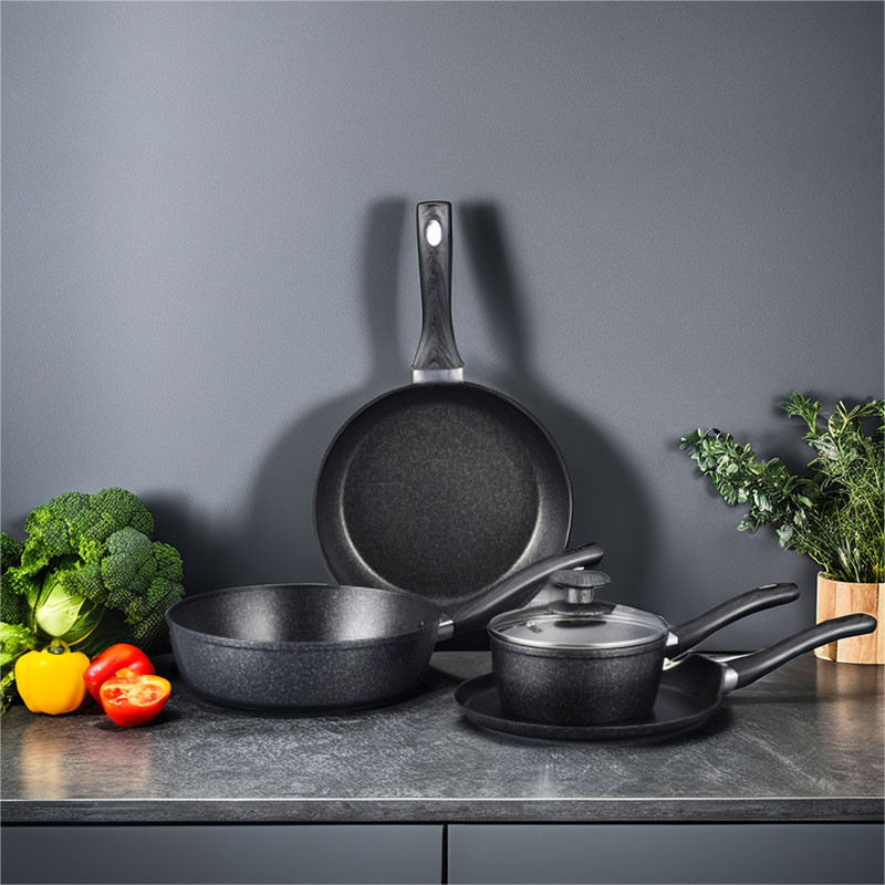 Dark Grey Stone Coating Pan Pot Set Forged Cookware