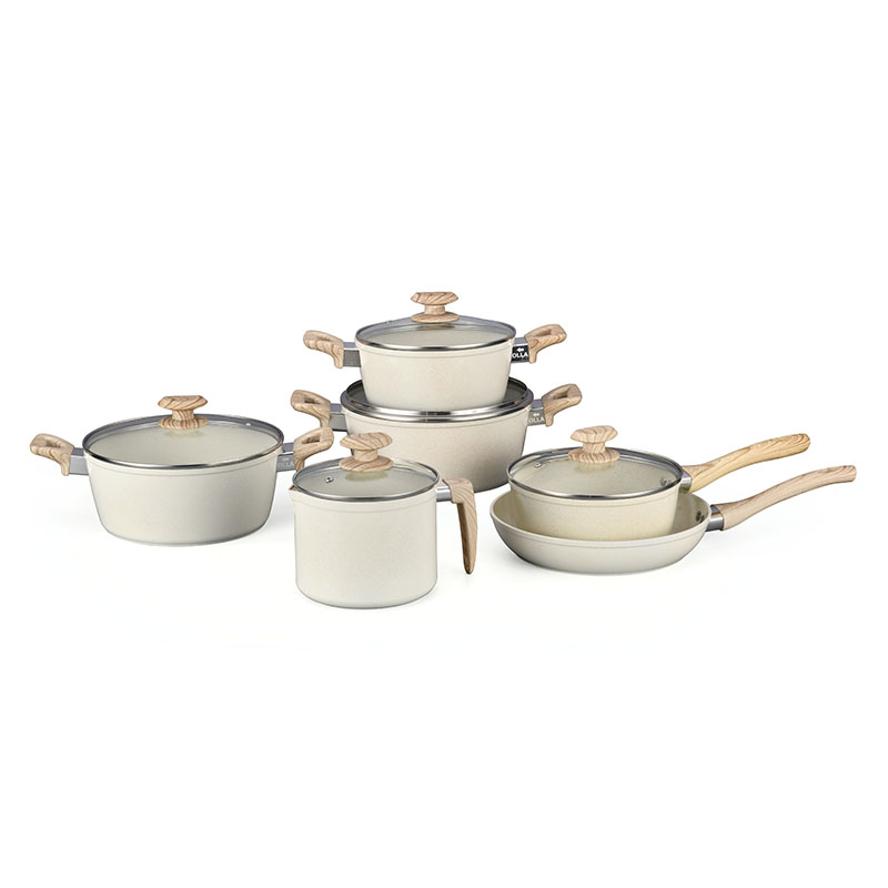 Creamy White Marble Cooking Pots And Pans Forged Cookware