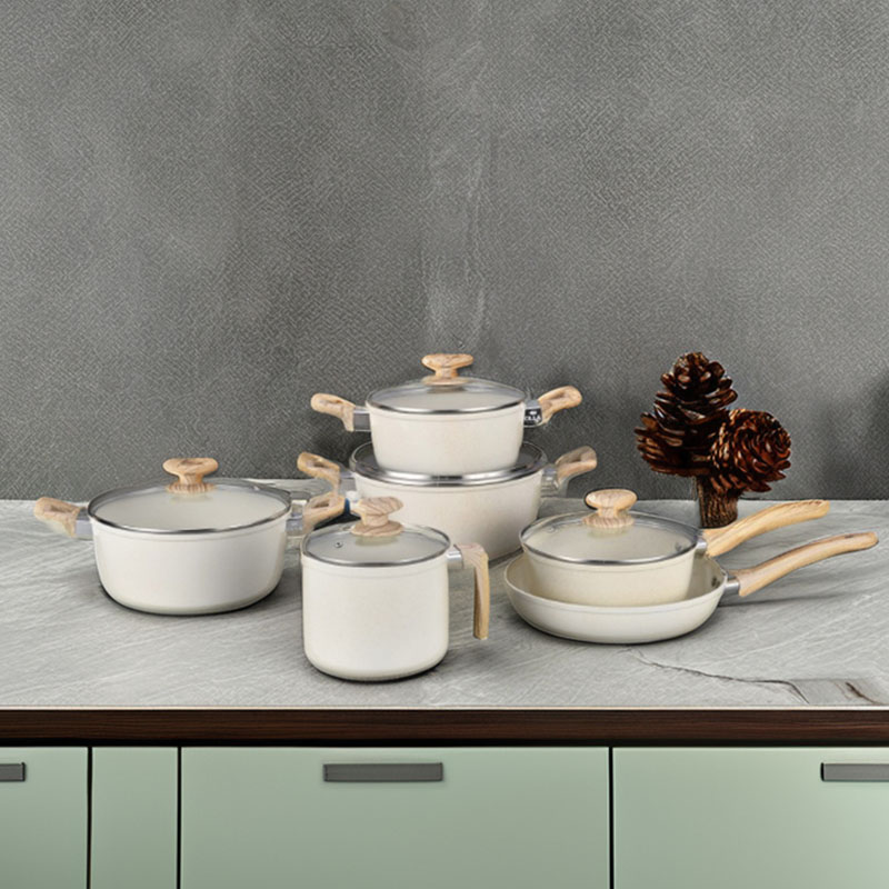 Creamy White Marble Cooking Pots And Pans Forged Cookware