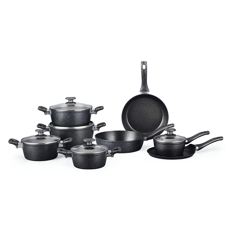 Dark Grey Stone Coating Pan Pot Set Forged Cookware