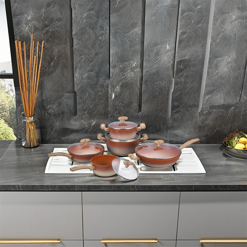 Pot Set Non Stick Coating Forged Cookware with Wood Grain