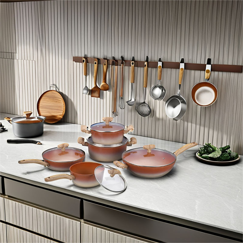 Pot Set Non Stick Coating Forged Cookware with Wood Grain
