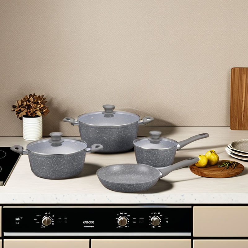 Grey Marble Soft Touch Cooking Pans Forged Cookware
