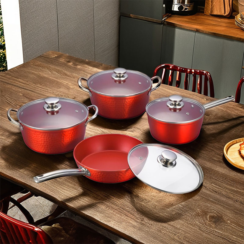 Hammered Stainless Steel Pots And Pans Set Forged Cookware