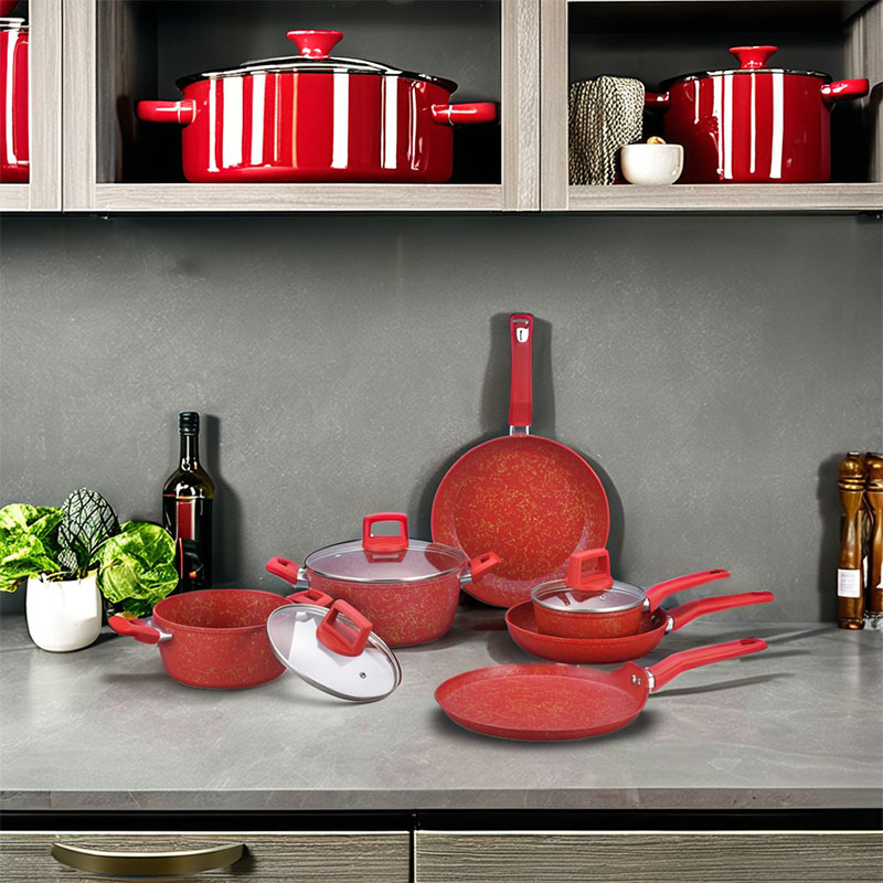 Telamon Red Golden Thread Weave Design Cookware Set