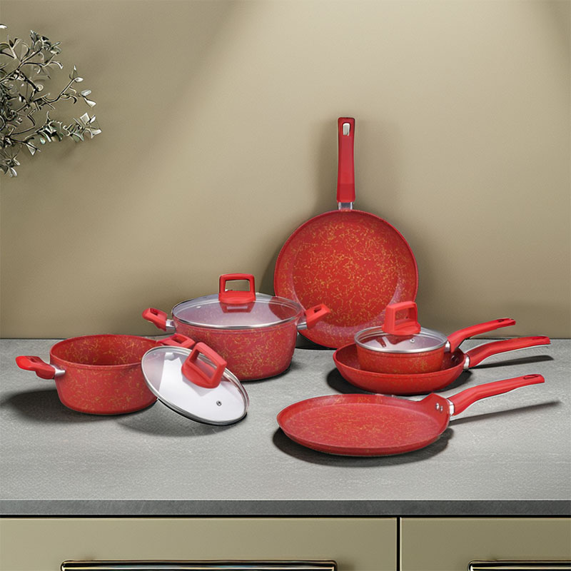 Telamon Red Golden Thread Weave Design Cookware Set