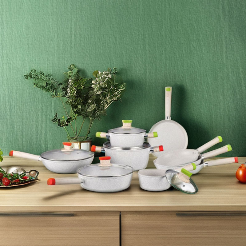 Kitchenware Set Marble Forged Cookware with Colorful Ornamental