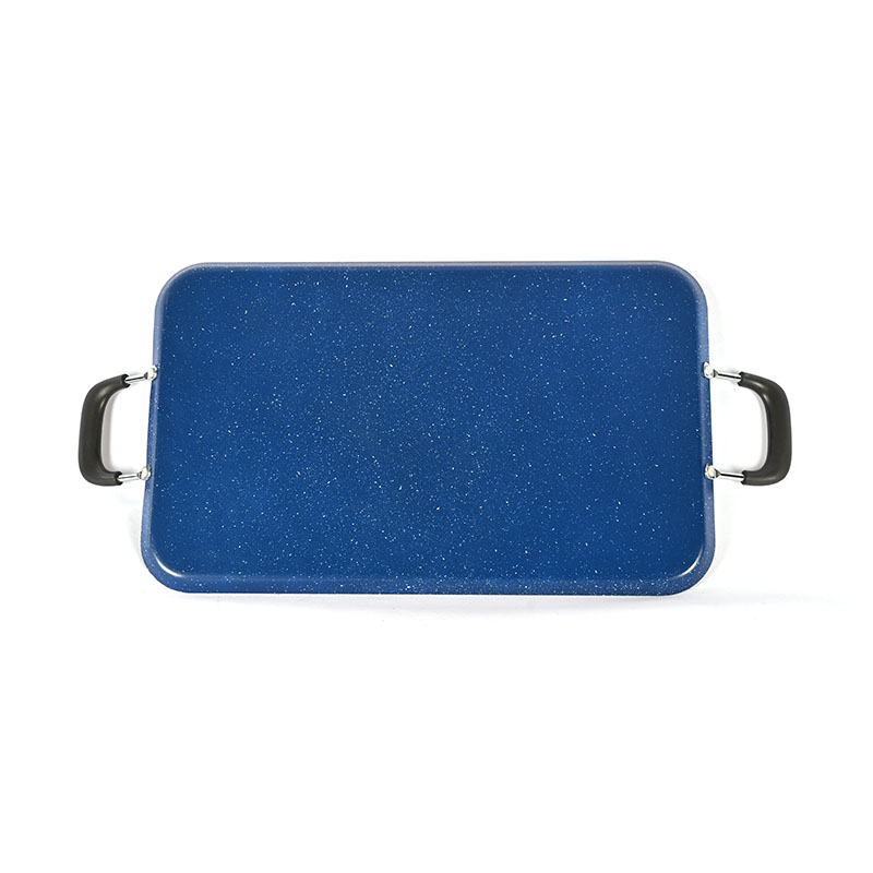 Marble Rectangular Pan Cookware with Metal Handle