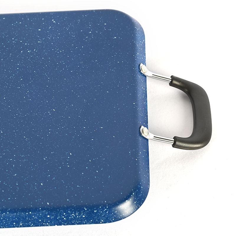 Marble Rectangular Pan Cookware with Metal Handle