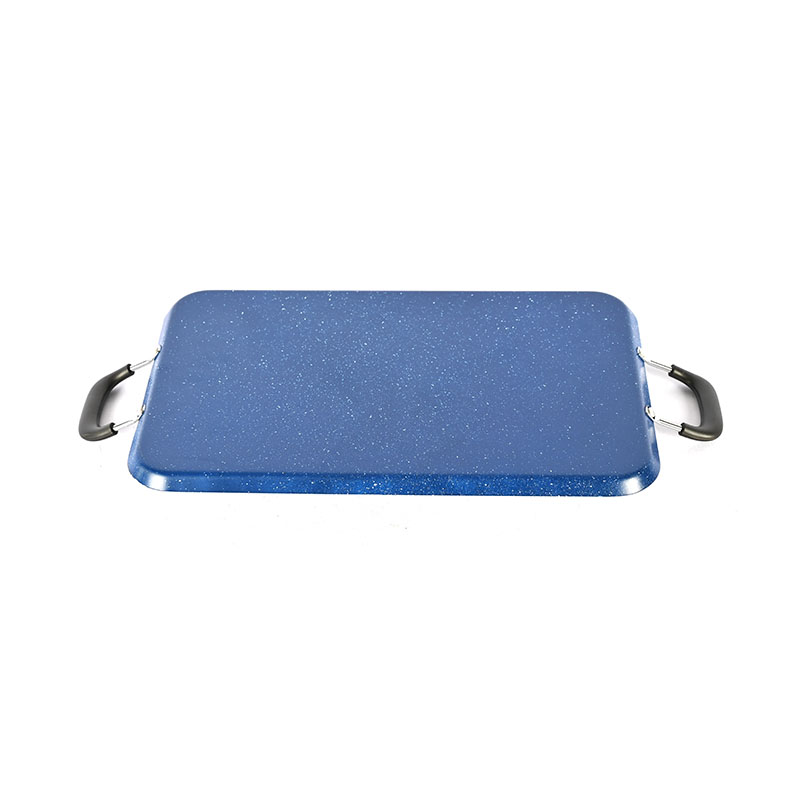 Marble Rectangular Pan Cookware with Metal Handle