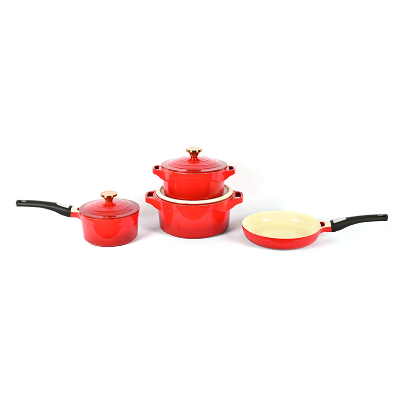 Red Ceramic Cooking Set Die Cast Cookware with Lid
