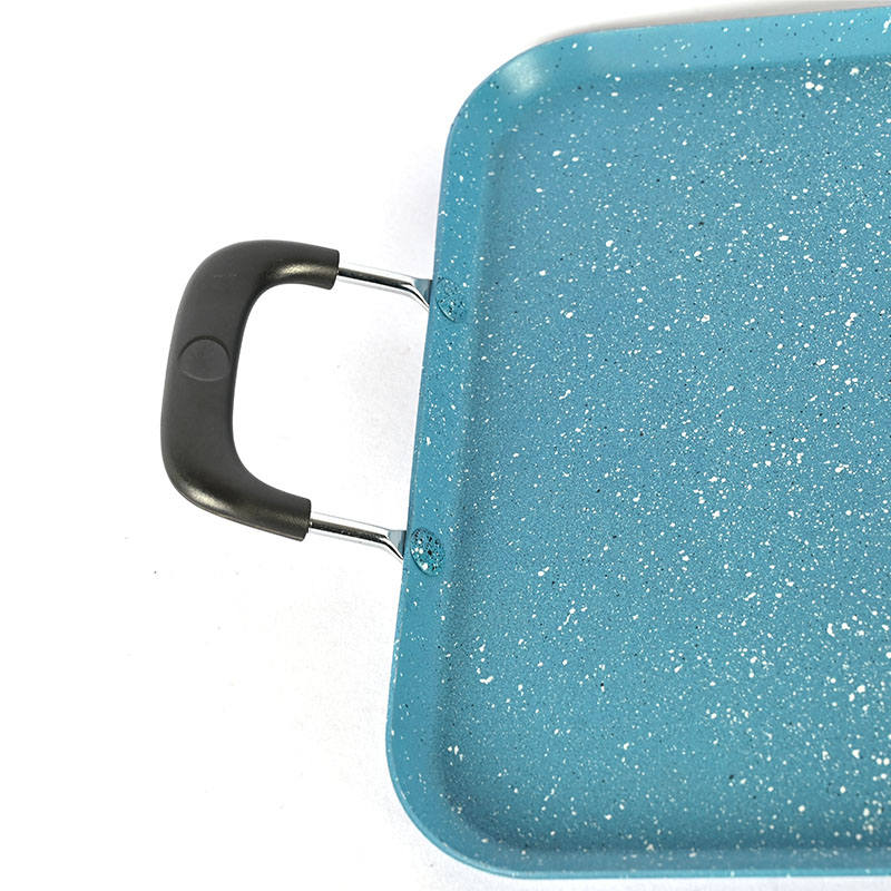 Marble Rectangular Pan Cookware with Metal Handle
