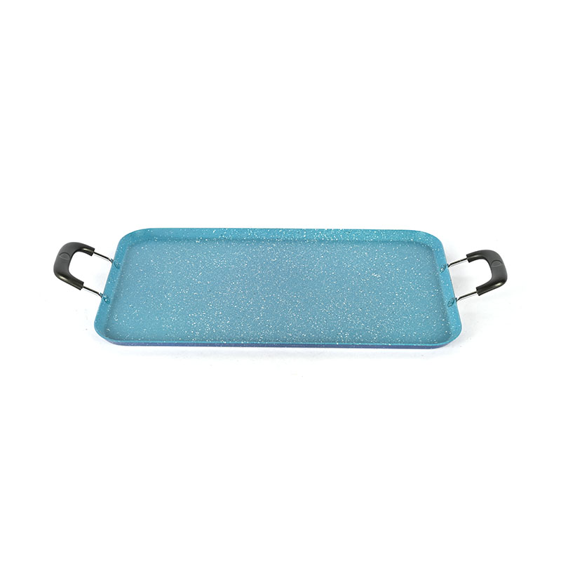 Marble Rectangular Pan Cookware with Metal Handle