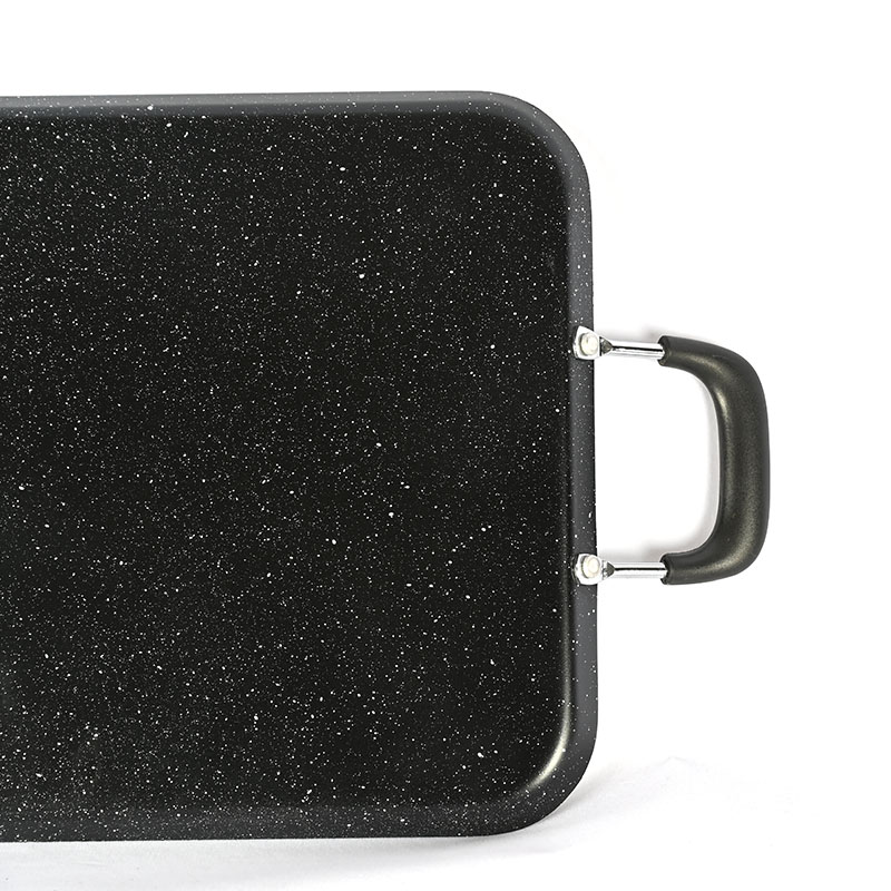 Marble Rectangular Pan Cookware with Metal Handle