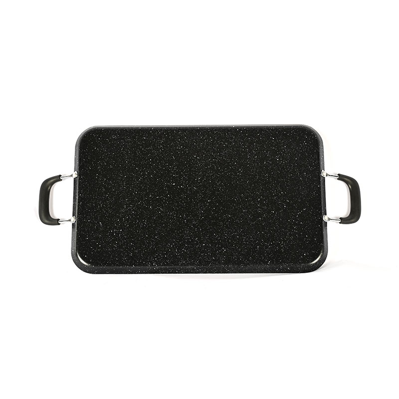 Marble Rectangular Pan Cookware with Metal Handle