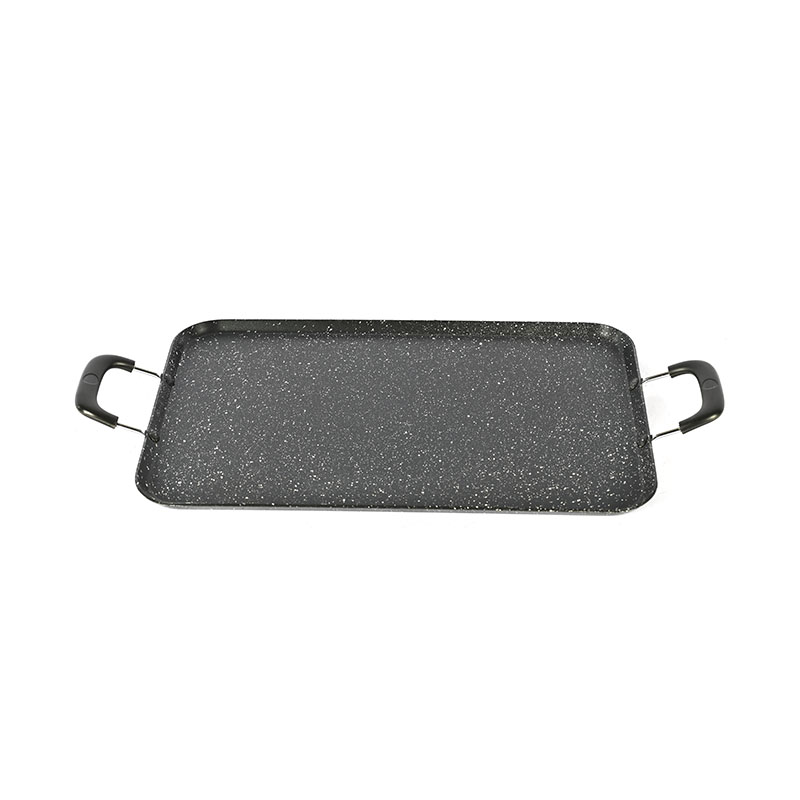 Marble Rectangular Pan Cookware with Metal Handle