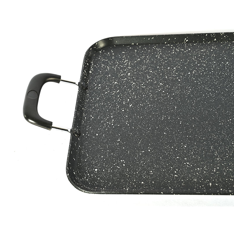 Marble Rectangular Pan Cookware with Metal Handle