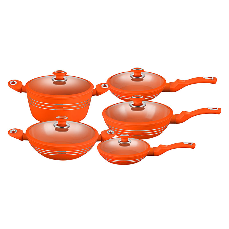 Orange Ceramic Pots And Pans Nonstick Forged Cookware Set