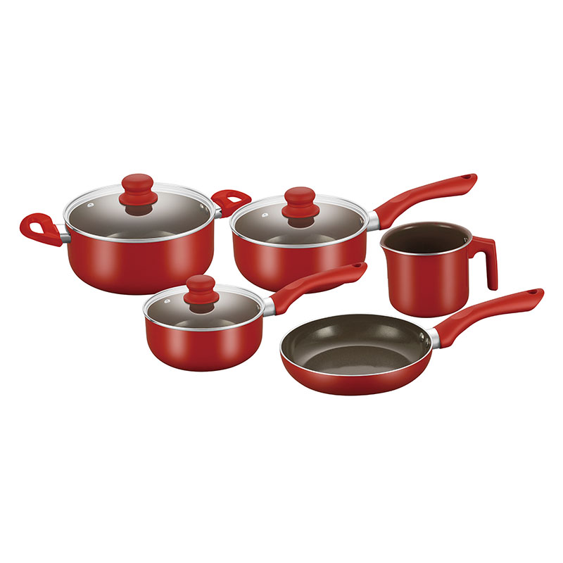 Red Set Pot Pressed Cookware with Glass Lids