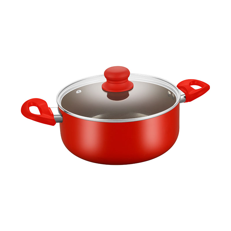 Red Set Pot Pressed Cookware with Glass Lids