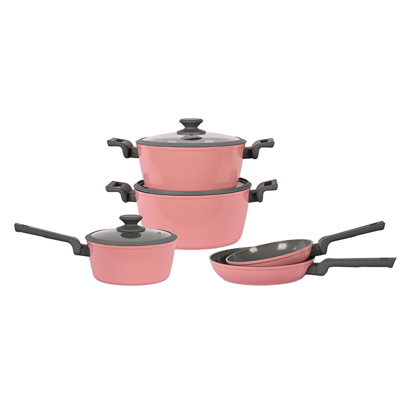 Telamon Pink & Grey Chic Ceramic Coating Forged Cookware Set