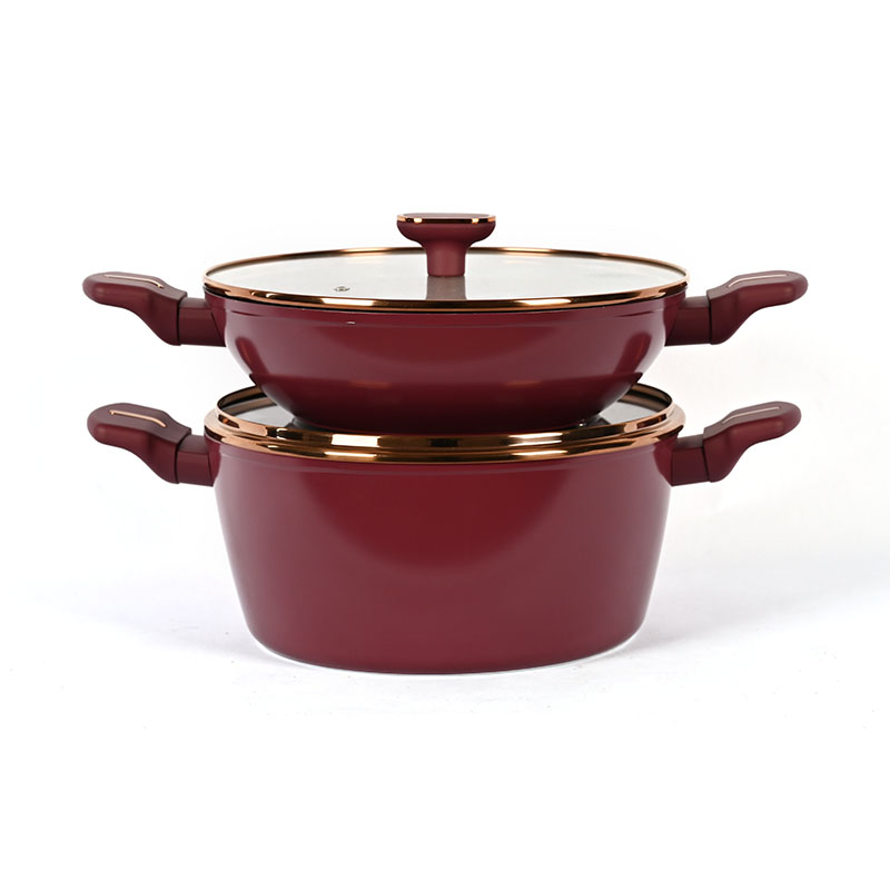 Telamon Burgundy Cookware Set with Golden Edge Accessories