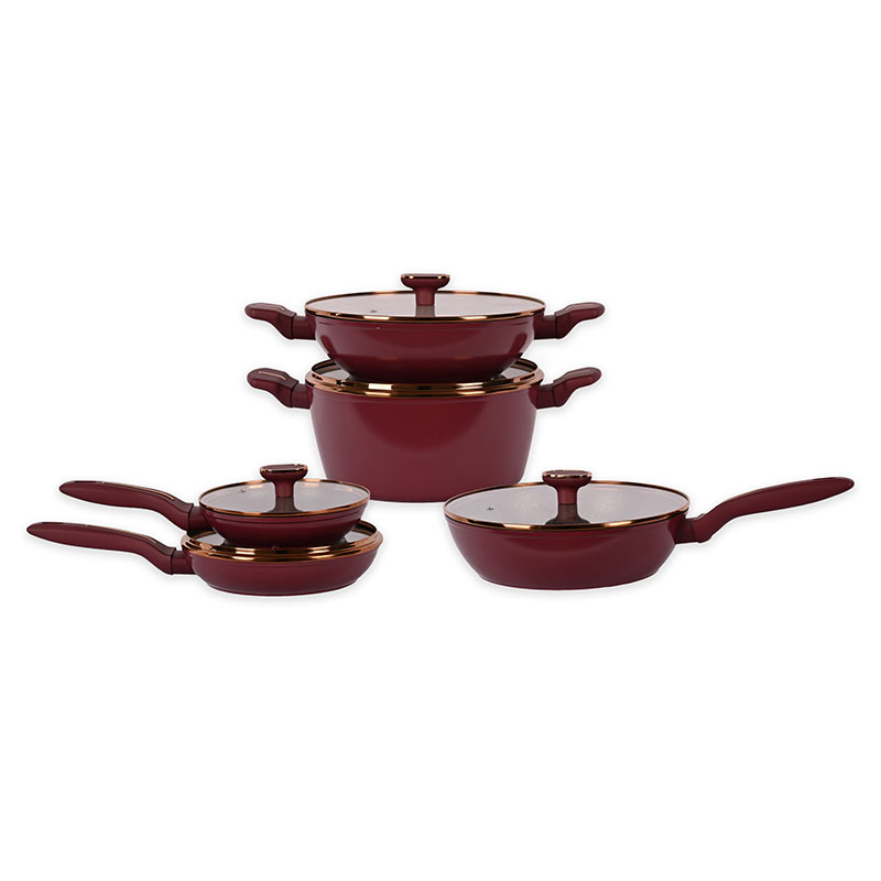 Telamon Burgundy Cookware Set with Golden Edge Accessories