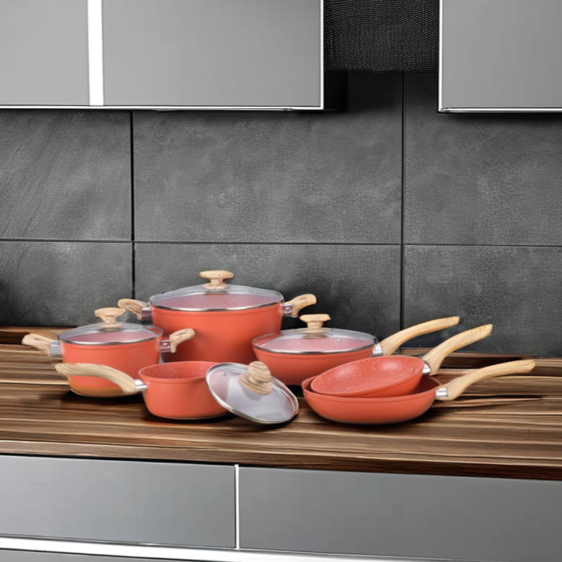 Telamon Tangerine Marble Coating Cookware Set